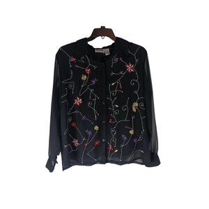 Main Street Women's Long Sleeve Button Front  Embroidered Shirt sz 20W